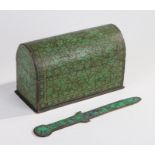 Persian papier mache stationery rack, with domed lid, and similar letter opener, each painted in