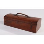 Victorian mahogany domed top box, the hinged lid (AF) with leather carrying handle, opening to