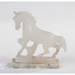 Italian carved alabaster horse, with label to the base '?accerini Enrico, Alabastri Portofino', 12cm