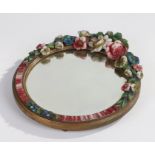1930's Barbola easel mirror, the floral garland above a circular bevelled glass mirror, 24cm