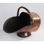 Victorian copper coal scuttle, with swing handle and pair of tongs, 41cm deep (2)