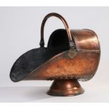 Victorian copper coal scuttle, with swing handle, 39cm deep