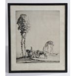 Ernest Herbert Whydale (1886-1952), pencil signed etching depicting a horse and cart by trees, image