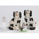 Pair of Victorian Staffordshire pottery spaniels (both AF), 23cm high, together with a Victorian