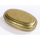 George II brass named and dated tobacco box, the oval box with the name Henry Draper 1760, 11.5cm
