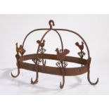 Country kitchen hanging pot rack, in iron with chicken decoration, 54cm long
