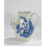 18th Century Worcester porcelain tea pot, blue and white fence pattern, crescent mark to the base,