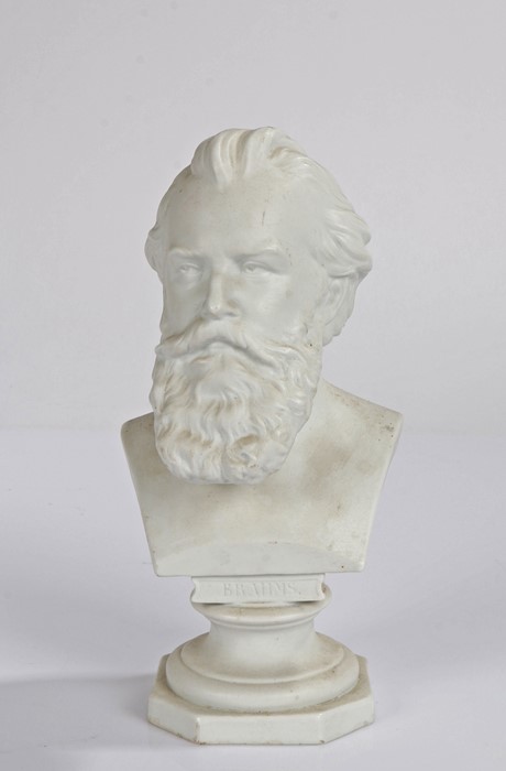 Parian ware bust, of Brahms, stamped to the back KPM, 20cm high