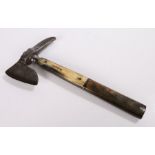 19th Century hand axe, the steel blade signed GIBBS with a pointed spike to the rear above four horn