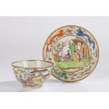18th Century Chinese porcelain tea bowl and saucer, the gilt edge above the bowl decorated with a
