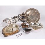 Silver plated wares, to include two baskets, sauce boats, a trophy, a board, a tray and a handled