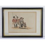 18th Century British school, Recruiting Sergeant, signed watercolour I Landman, 1740, 24cm x 18cm