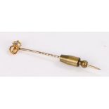 15 carat gold and diamond set stick pin, with a diamond set to circular sides