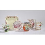 Collection of pottery and porcelain, to include a 19th Century lustre dish, a creamware grape