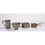 Collection of metal ware, to include a 19th Century named Scottish pewter tankard, a pot, a small