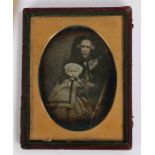 19th Century sixth plate daguerreotype, circa 1850's, of a mother and her child, housed within the
