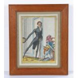 19th Century satirical print, Louie Hearing, hand coloured, 17cm x 22cm