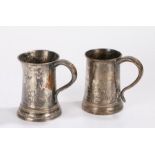 Two 18th Century silver plated mugs, the first possibly by Thomas Law & Co, circa 1784, with a