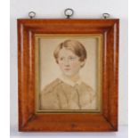 19th Century British school, Portrait of a young man, unsigned watercolour, housed within a