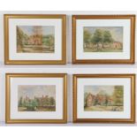 Four Victorian architectural paintings, with description on the reverse stating Stanwell Hall,