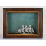 Charming Victorian diorama, of a three masted ship and a smaller tug, 45cm x 34cm