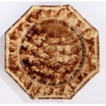 Whieldon Octagonal Plate, 18th Century, with gadrooned rim and brown spatter glaze, 22.5cm diameter