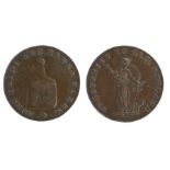 British Token, copper Halfpenny, 1790's, MORE TRADE AND FEWER TAXES surrounding a bottle, the