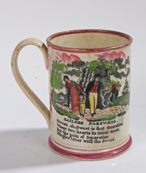 Victorian Sunderland lustre frog mug, printed in underglaze black and naively overpainted in colours - Bild 2 aus 3