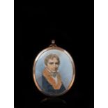 George Engleheart (1750-1829 ) portrait miniature The Hon Berkeley Paget with fair curly hair, a fur
