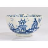 18th Century pearlware tea bowl, with Pagoda and lake scenes, 8cm wide