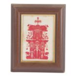 Early 19th Century cut paper picture, Elephant & Castle, in red paper, 11cm x 16cm