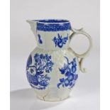18th Century Worcester porcelain blue and white jug, circa 1770-85, Parrot Pecking Fruit pattern,