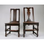 Two 18th Century country made chairs, the first in oak and elm with a shaped top rail above the