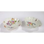 Pair of 19th Century Meissen porcelain dishes, each with hand painted foliate sprigs to the shell