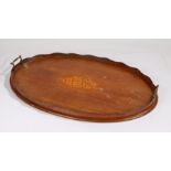 19th Century mahogany and inlaid tray, with a shell inlay to the centre and a gallery surround