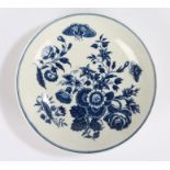 18th Century Worcester porcelain dish, 1770-1780, The Three Flowers, hatched crescent mark with