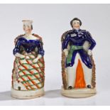 Pair of 19th century Staffordshire Queen Victoria and Prince Albert pastille burners, painted in