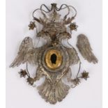 Prussian wirework badge, with a central gilt panel and double eagle with crown above, 11cm long