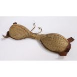 Unusual 19th Century theatrical prosthetic pair of breasts, with stitched leaf decoration to the