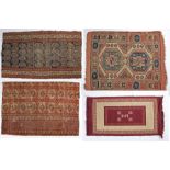Section of Tekke Turkoman rug, together wit two Persian rugs and a section of a runner, (4)