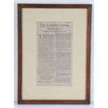 Framed 17th Century copy of the London Gazette, dated May 30 to June 2 1681, printed by Tho