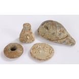Four lead weights, to include three medieval examples and a dated 1726 example, (4)