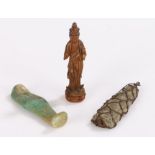 Ancient Egyptian Ushabti, in green glaze, 6cm high, together with an immortal housed within wirework