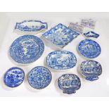 Collection of 19th Century pottery, all with blue and white transfer decoration to include dishes