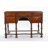 William and Mary chest stand, circa 1690, the later veneered top above five drawers and turned