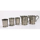 Collection of 19th Century pewter, to include three half pint cups, one Watts & Harton example,