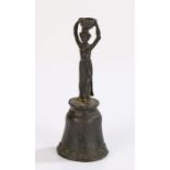 African bell, with a figure carrying a pail above her head, 14cm high
