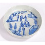 18th Century Chinese porcelain dish, decorated with Scholars in a garden, four character mark made