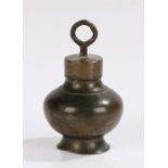 17th Century balsamarium flask, the screw top above the baluster body and flared foot, 8cm high