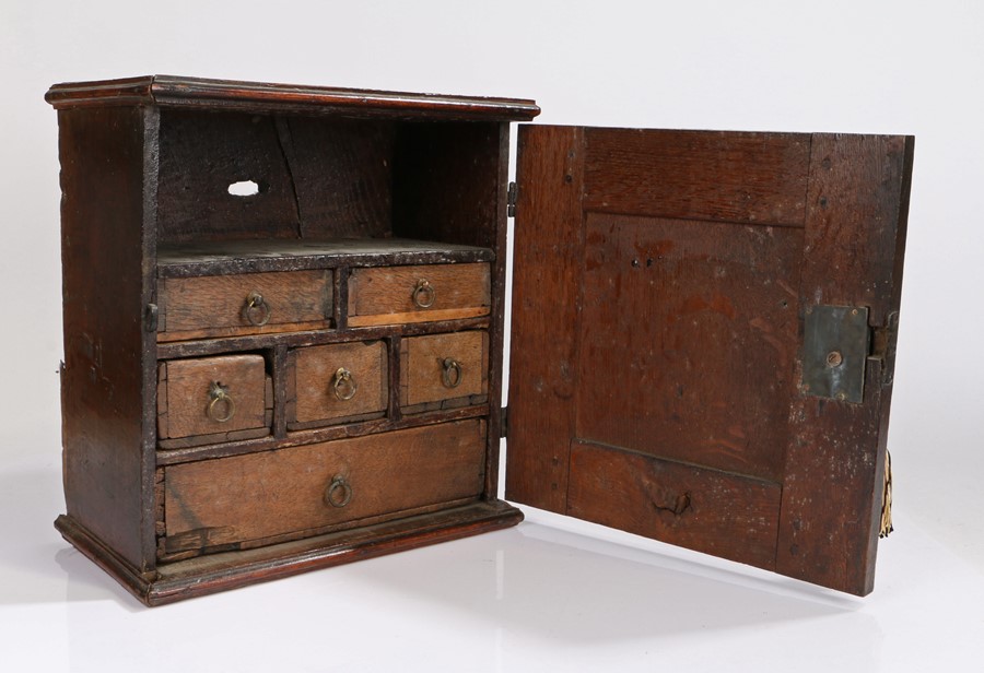 17th Century oak spice cabinet, the rectangular cabinet with a geometric panel cupboard door - Image 2 of 2